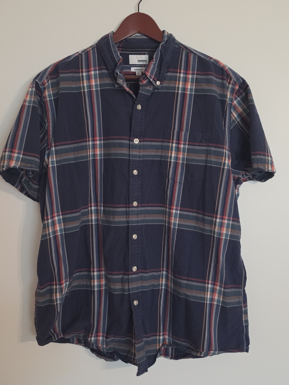 Men's Sonoma Navy Plaid Short-Sleeve Button-Down Shirt